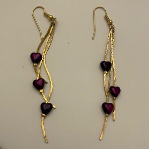 Elegant Gold and Purple Heart Vintage Waterfall Dangle Drop Earrings